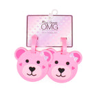 front view of bear luggage tags in packaging