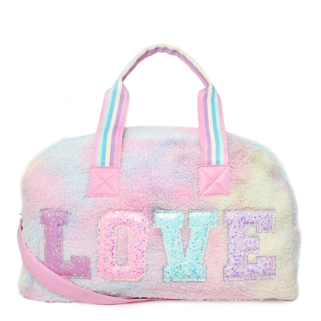 Pastel Sherpa Tie-Dye 'LOVE' Large Duffle Bag